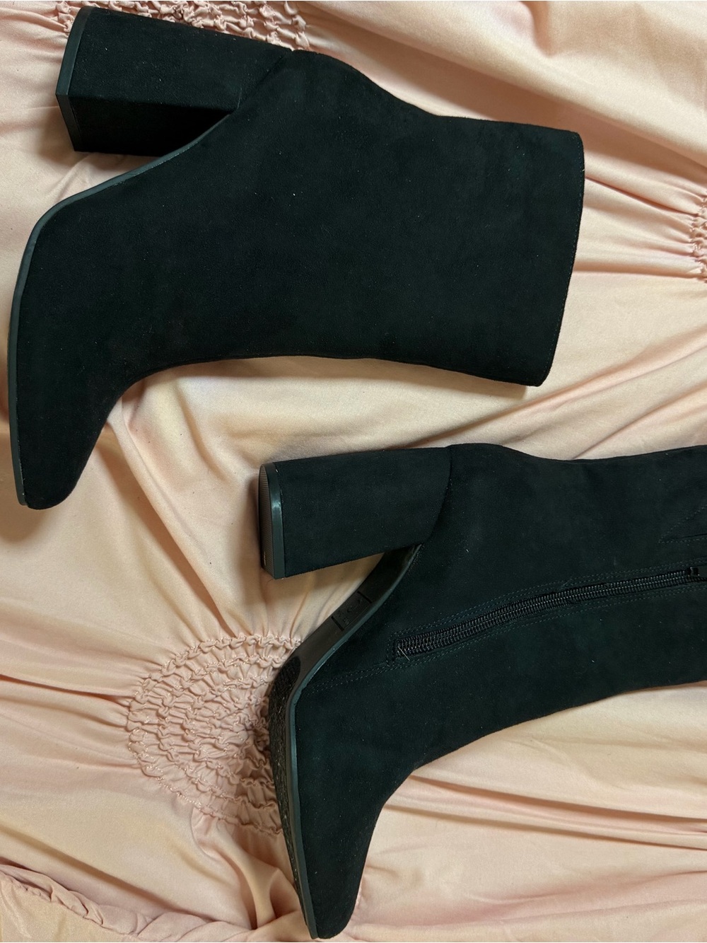 belk Black Suede Block Heel Ankle Boots